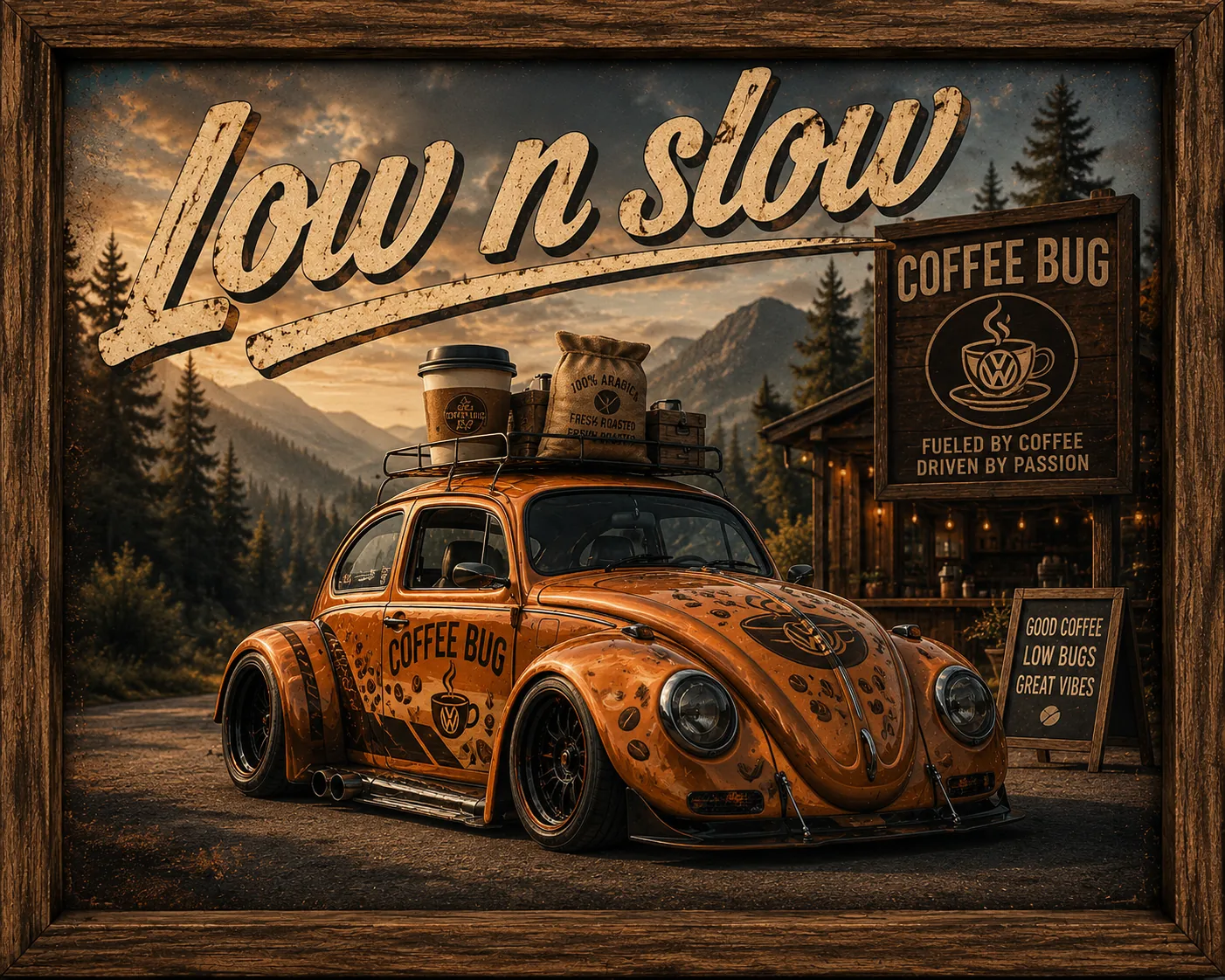 Picture Frame Low N’ Slow – Classic VW Cruiser Retro Garage Wall Art